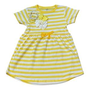 Girls dress 3T yellow white stripes daisy hair bows and matching bracelets